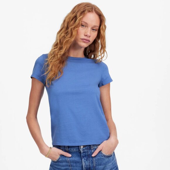 NWT Madewell Essential Slim Tee in Lightweight Cotton Size XS, delphinium blue - Picture 1 of 6